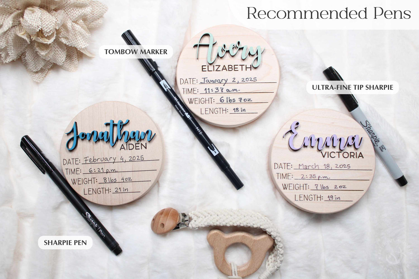Personalized Baby Announcement Sign: 3D Maple Wood Name, Birth Stats