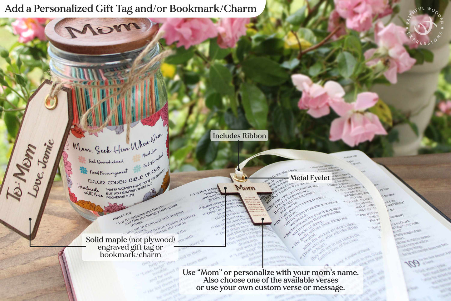 Mom Personalized Bible Verse Jar Gift - Color-Coded Scriptures for Encouragement & Prayer for Mothers