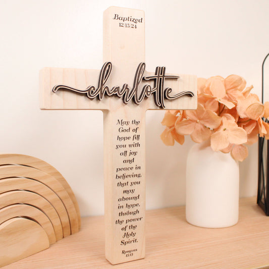 Personalized Baptism Cross with 3D Raised Name | Boho Christian Gift for Any Occasion