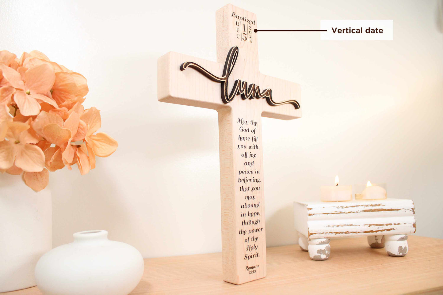 Personalized Baptism Cross with 3D Raised Name | Boho Christian Gift for Any Occasion