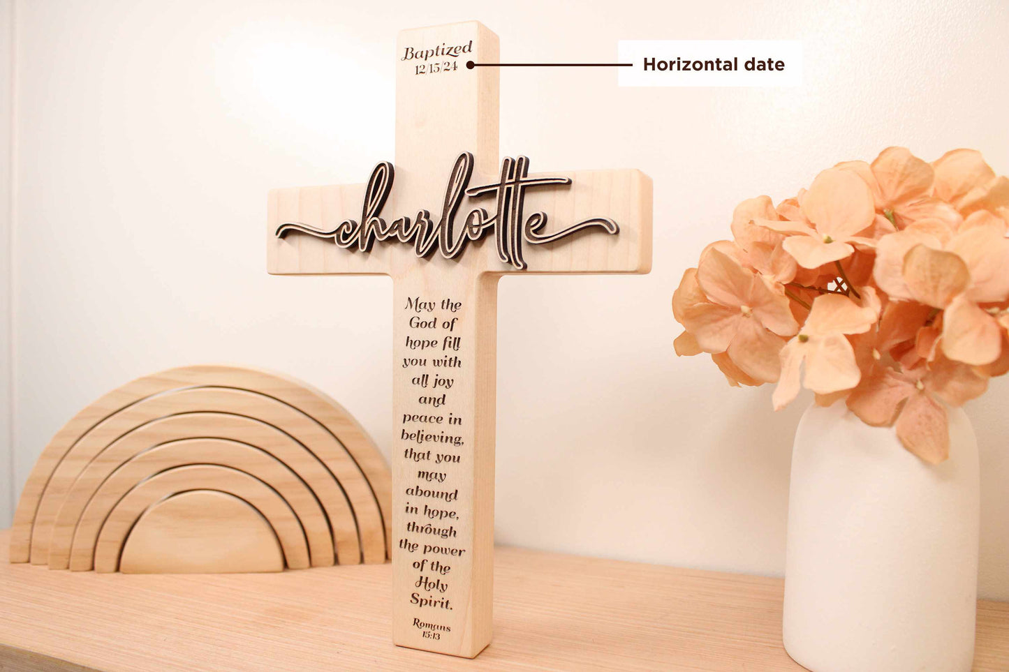 Personalized Baptism Cross with 3D Raised Name | Boho Christian Gift for Any Occasion