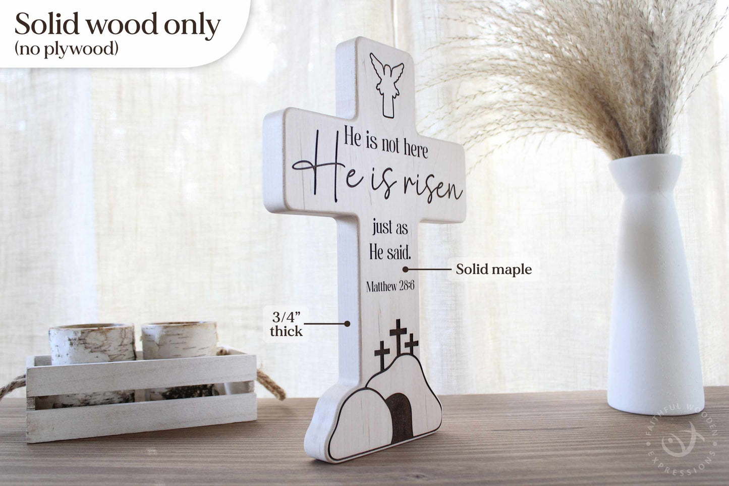 Empty Tomb He Is Risen Display | Easter Nativity Resurrection Decor | Handmade Wooden Christian Gift | Religious Keepsake for Home or Church