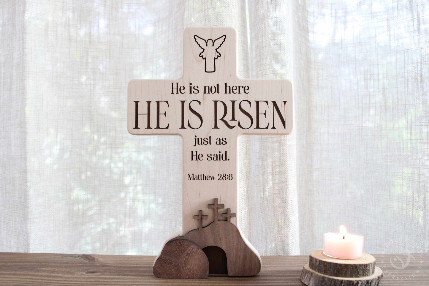 He Is Risen Christian Decor | Empty Tomb Resurrection Scene | Handmade Wooden Easter Nativity Gift | Religious Keepsake for Home or Family