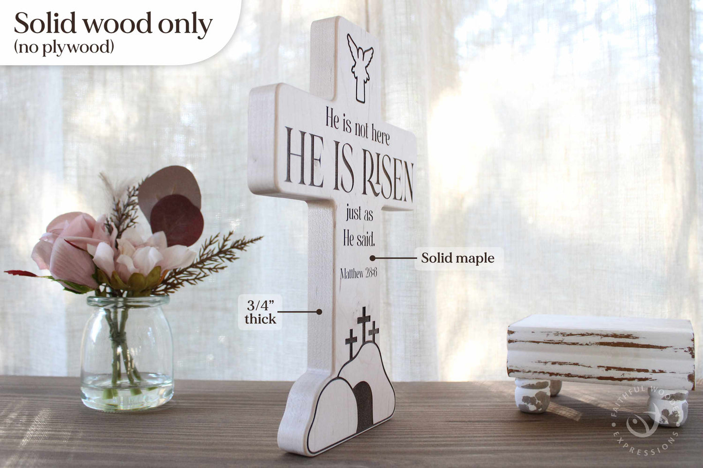 Religious Easter Display | Handmade Empty Tomb Scene | He Is Risen Wooden Decor | Jesus Resurrection Gift for Christian Home or Holiday