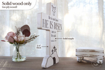 Religious Easter Display | Handmade Empty Tomb Scene | He Is Risen Wooden Decor | Jesus Resurrection Gift for Christian Home or Holiday