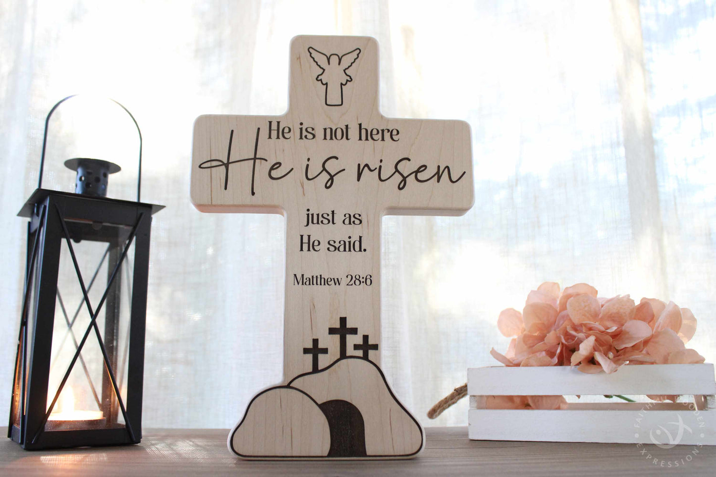 Empty Tomb He Is Risen Display | Easter Nativity Resurrection Decor | Handmade Wooden Christian Gift | Religious Keepsake for Home or Church