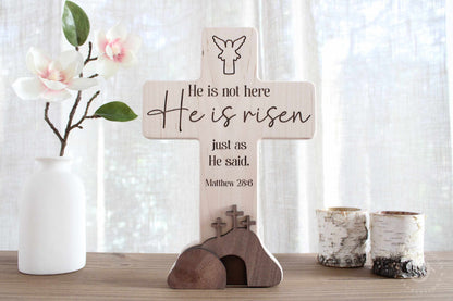 Easter Nativity Resurrection Scene | Handmade Wooden Display | Christian Empty Tomb Decor | He Is Risen Gift for Religious Home or Church