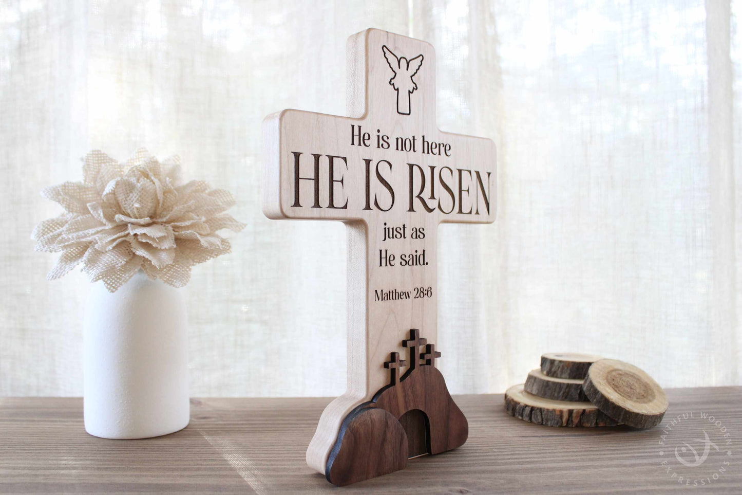 Empty Tomb Wooden Easter Display | He Is Risen Christian Scene | Religious Handmade Jesus lives Decor | Resurrection Gift for Home or Church