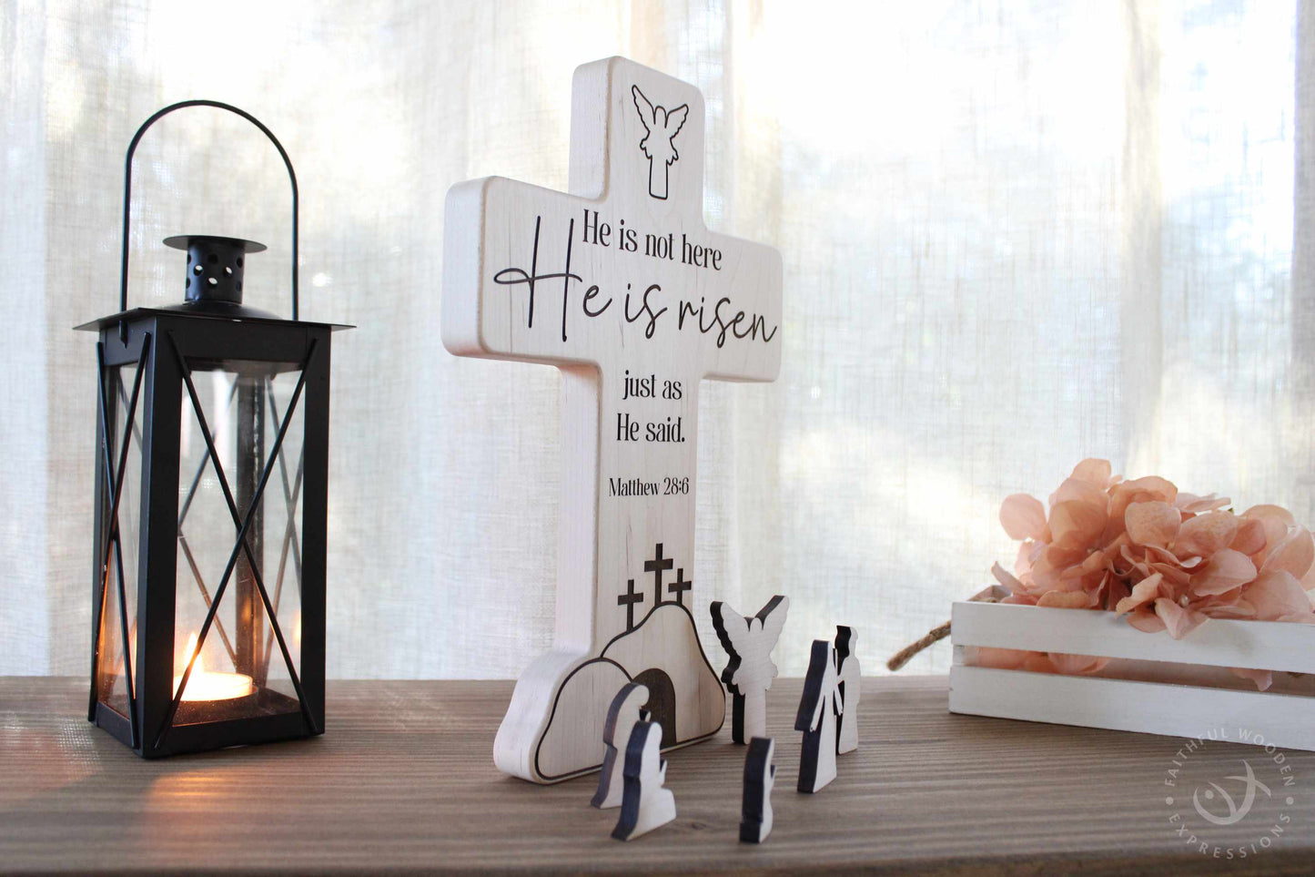 Empty Tomb He Is Risen Display | Easter Nativity Resurrection Decor | Handmade Wooden Christian Gift | Religious Keepsake for Home or Church