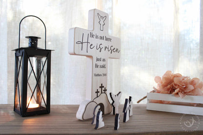 Empty Tomb He Is Risen Display | Easter Nativity Resurrection Decor | Handmade Wooden Christian Gift | Religious Keepsake for Home or Church