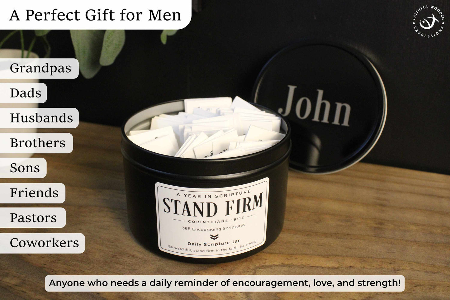 Personalized Daily Bible Verse Jar for Men with 365 Scriptures, A Meaningful Christian Encouragement Gift for Husband, Dad, Son or Friend