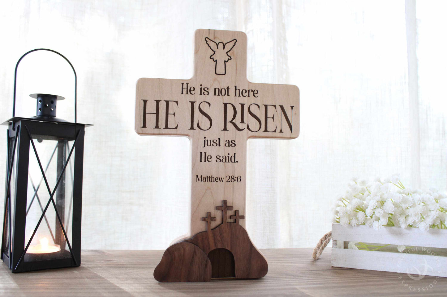 Empty Tomb Wooden Easter Display | He Is Risen Christian Scene | Religious Handmade Jesus lives Decor | Resurrection Gift for Home or Church