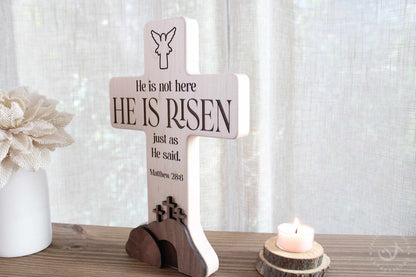 He Is Risen Christian Decor | Empty Tomb Resurrection Scene | Handmade Wooden Easter Nativity Gift | Religious Keepsake for Home or Family