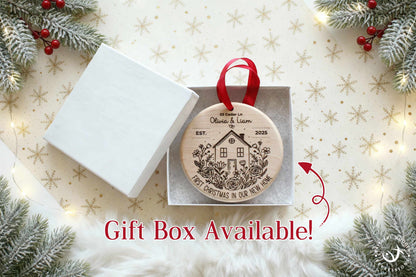 Personalized New Home Christmas Ornament – Engraved Wooden House Ornament – Solid Maple Handmade Housewarming Gift