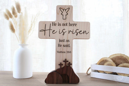 Resurrection Easter Scene | He Is Risen Empty Tomb Decor | Handmade He lives Religious Display | Christian Gift for Home or Family Keepsake