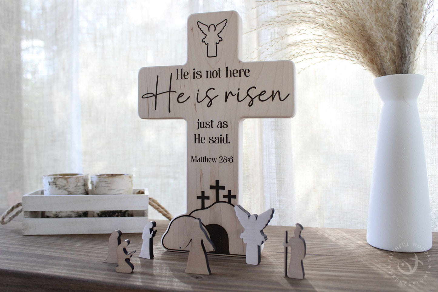 Empty Tomb He Is Risen Display | Easter Nativity Resurrection Decor | Handmade Wooden Christian Gift | Religious Keepsake for Home or Church