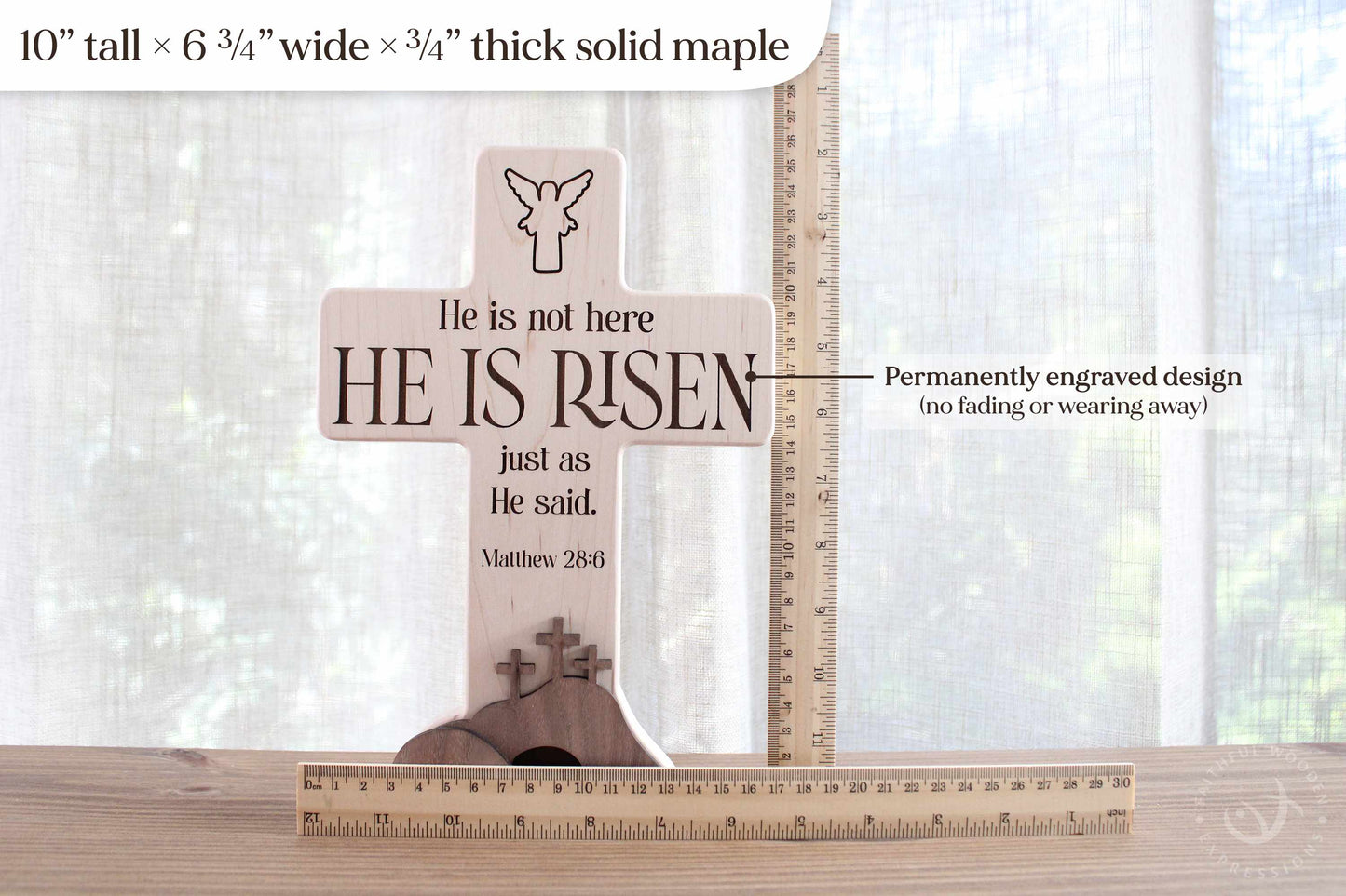 He Is Risen Christian Decor | Empty Tomb Resurrection Scene | Handmade Wooden Easter Nativity Gift | Religious Keepsake for Home or Family