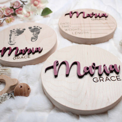 Personalized Baby Announcement Sign: 3D Maple Wood Name, Birth Stats
