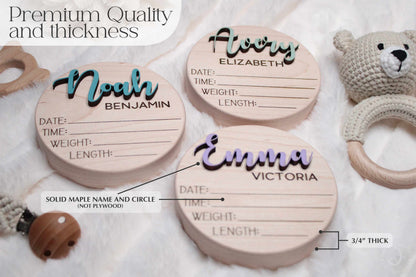 Personalized Baby Announcement Sign: 3D Maple Wood Name, Birth Stats