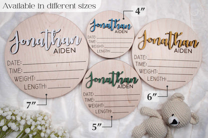 Personalized Baby Announcement Sign: 3D Maple Wood Name, Birth Stats