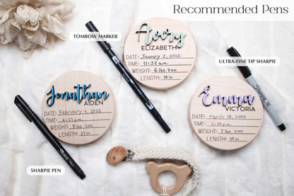 Personalized Baby Announcement Sign: 3D Maple Wood Name, Birth Stats