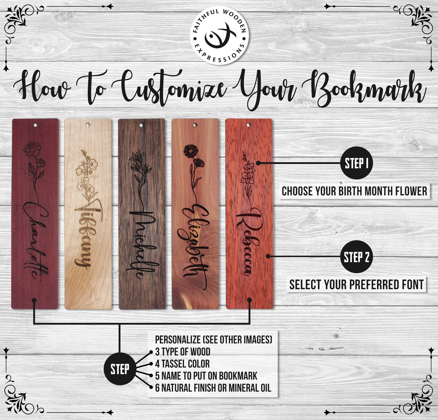 Personalized Birth Month Flower Bookmark