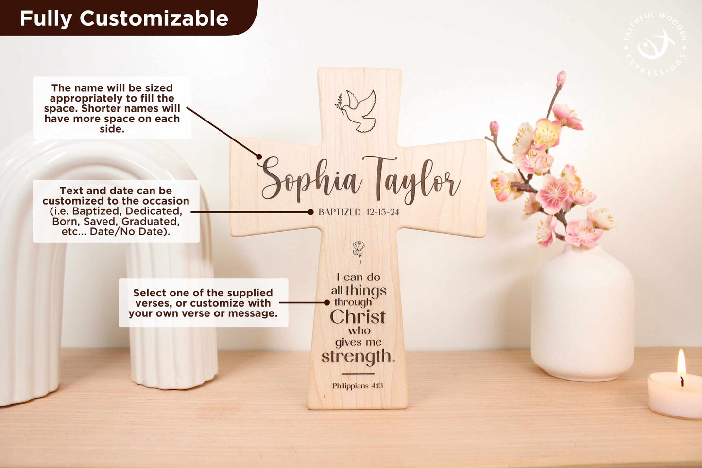 Personalized Baptism Cross Gift for Goddaughter Daughter Son Niece Nephew Godchild
