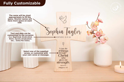 Personalized Baptism Cross Gift for Goddaughter Daughter Son Niece Nephew Godchild