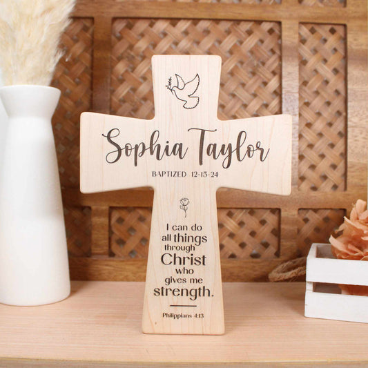 Personalized Baptism Cross Gift for Goddaughter Daughter Son Niece Nephew Godchild