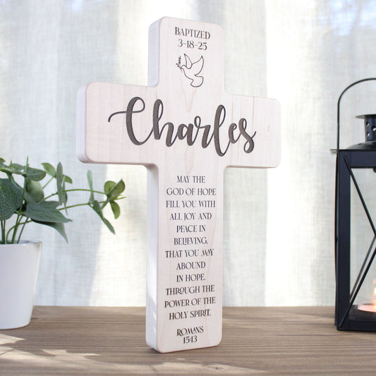 Personalized Maple Cross With Engraved Bible Verse Scripture