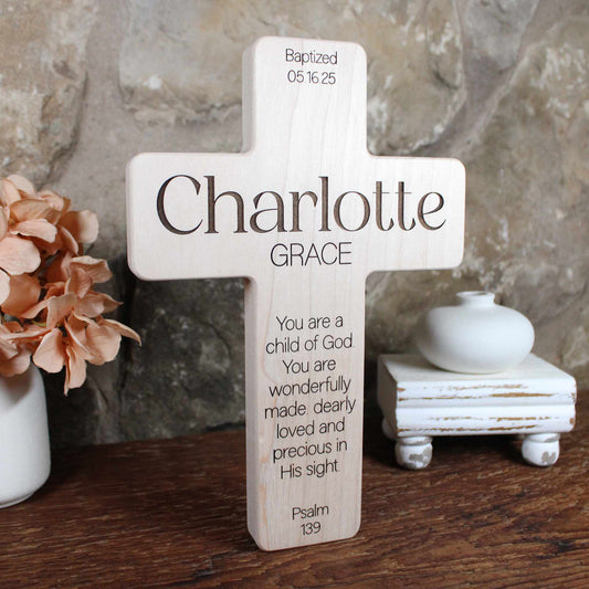 Personalized Baptism Cross for Boy or Girl with Dual Engraved Names | Timeless Modern Boho Gift