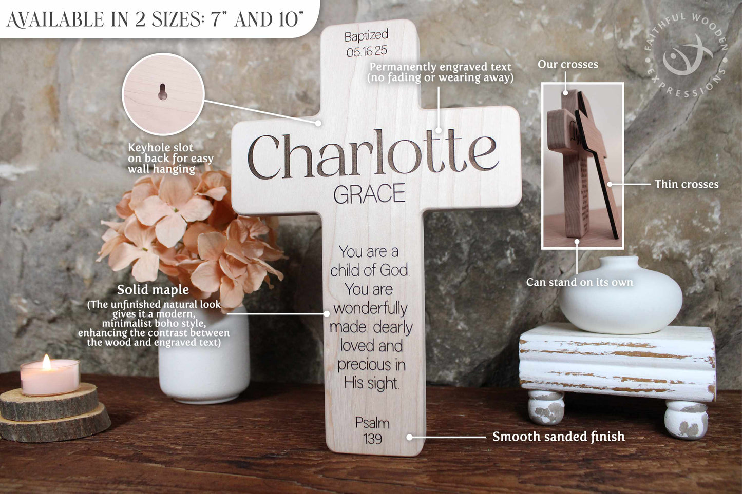 Personalized Baptism Cross for Boy or Girl with Dual Engraved Names | Timeless Modern Boho Gift