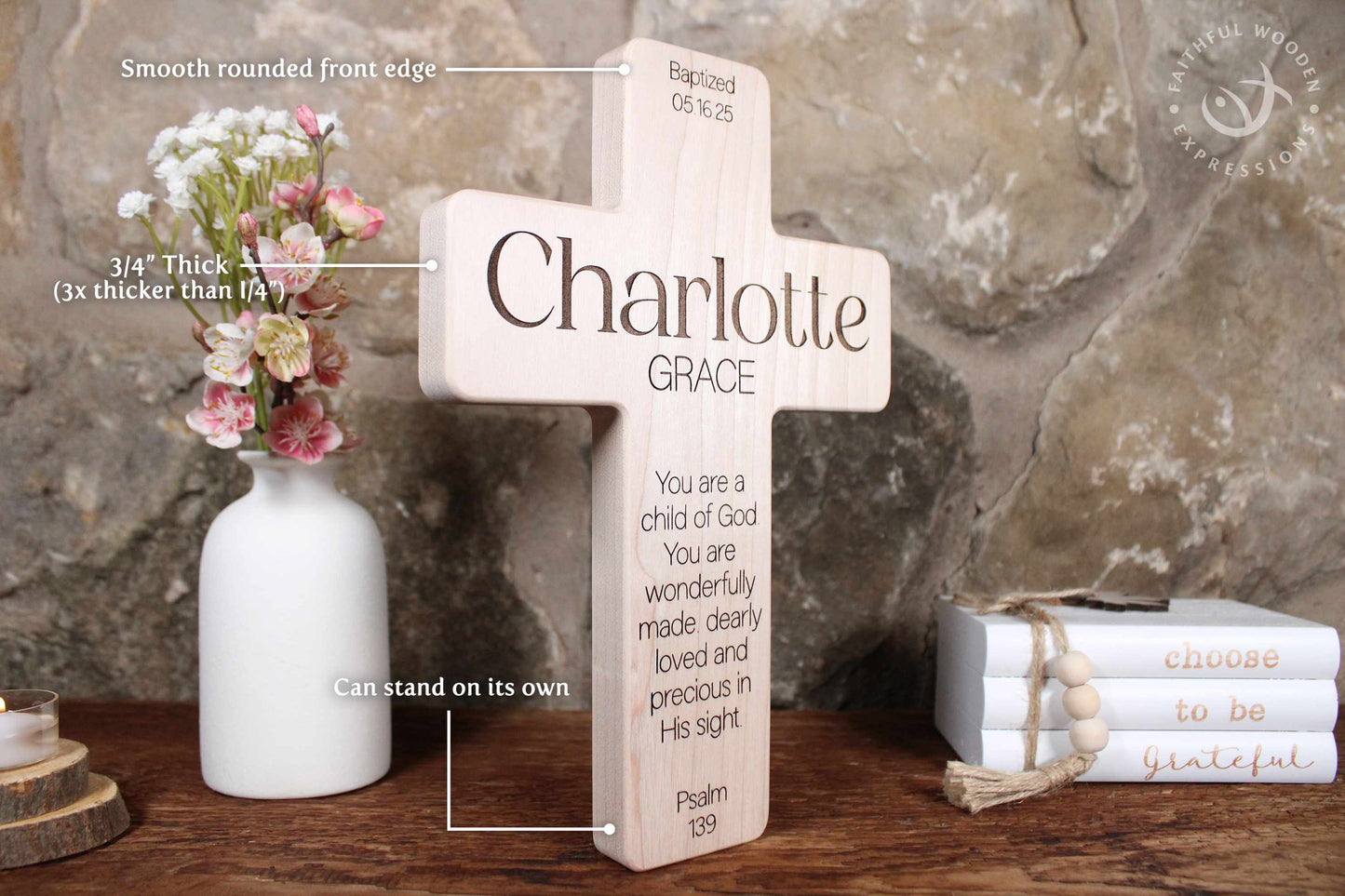 Personalized Baptism Cross for Boy or Girl with Dual Engraved Names | Timeless Modern Boho Gift