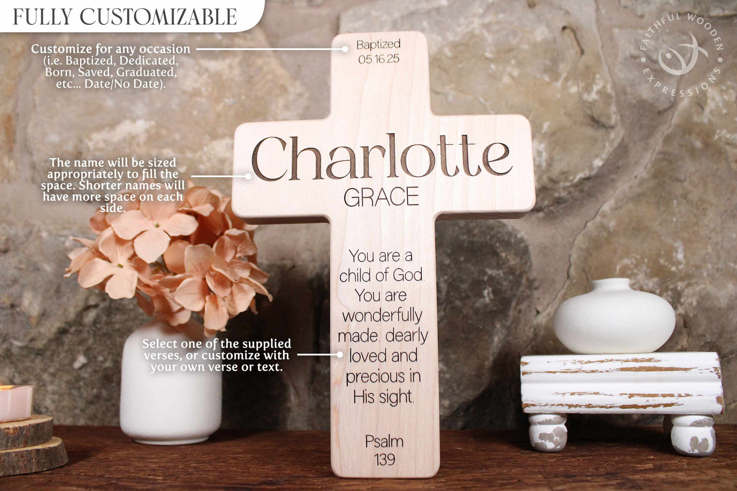 Personalized Baptism Cross for Boy or Girl with Dual Engraved Names | Timeless Modern Boho Gift