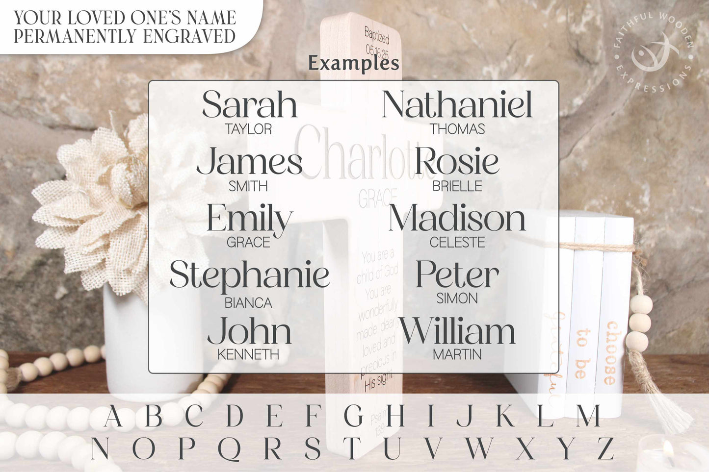 Personalized Baptism Cross for Boy or Girl with Dual Engraved Names | Timeless Modern Boho Gift