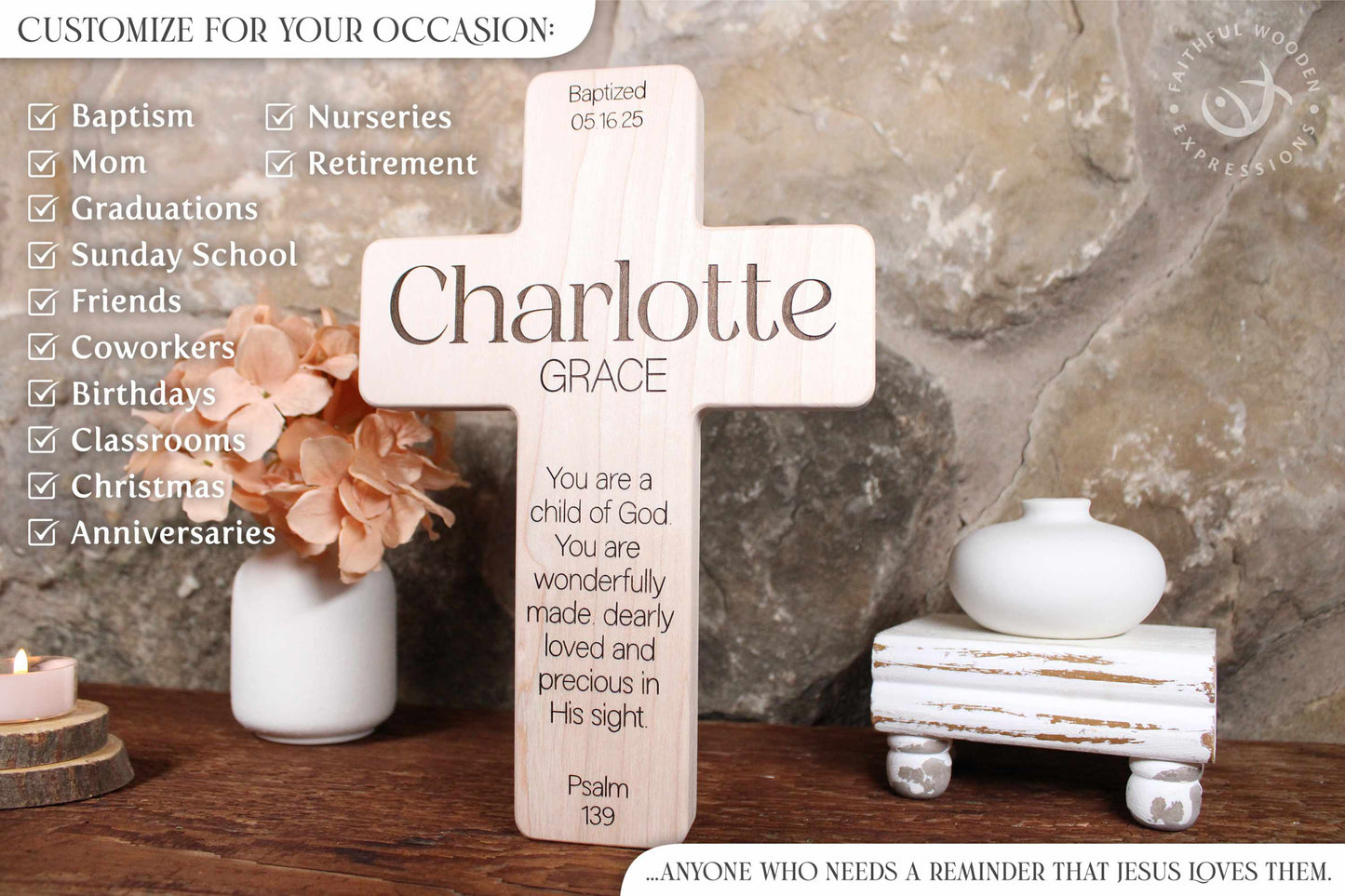 Personalized Baptism Cross for Boy or Girl with Dual Engraved Names | Timeless Modern Boho Gift
