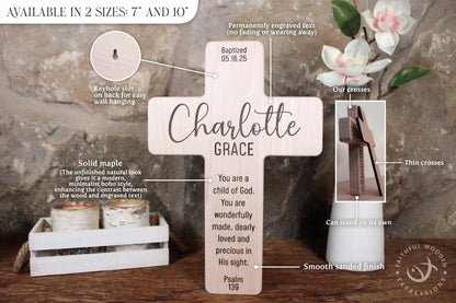 Custom Handcrafted Baptism Cross Gift with Dual Name Engraving