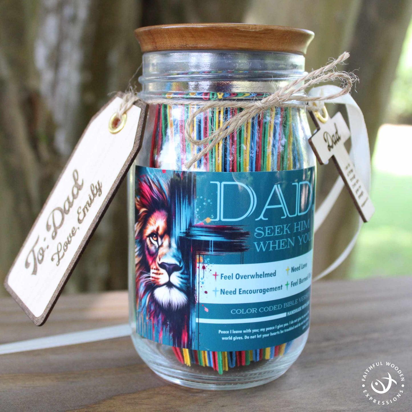 Seek Him Bible Verse Jar for Dad – Color-Coded Scriptures to Match His Emotions, Personalized Gift of Prayer, Encouragement & Daily Strength