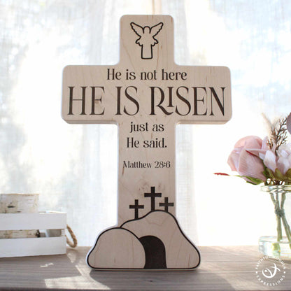 Religious Easter Display | Handmade Empty Tomb Scene | He Is Risen Wooden Decor | Jesus Resurrection Gift for Christian Home or Holiday