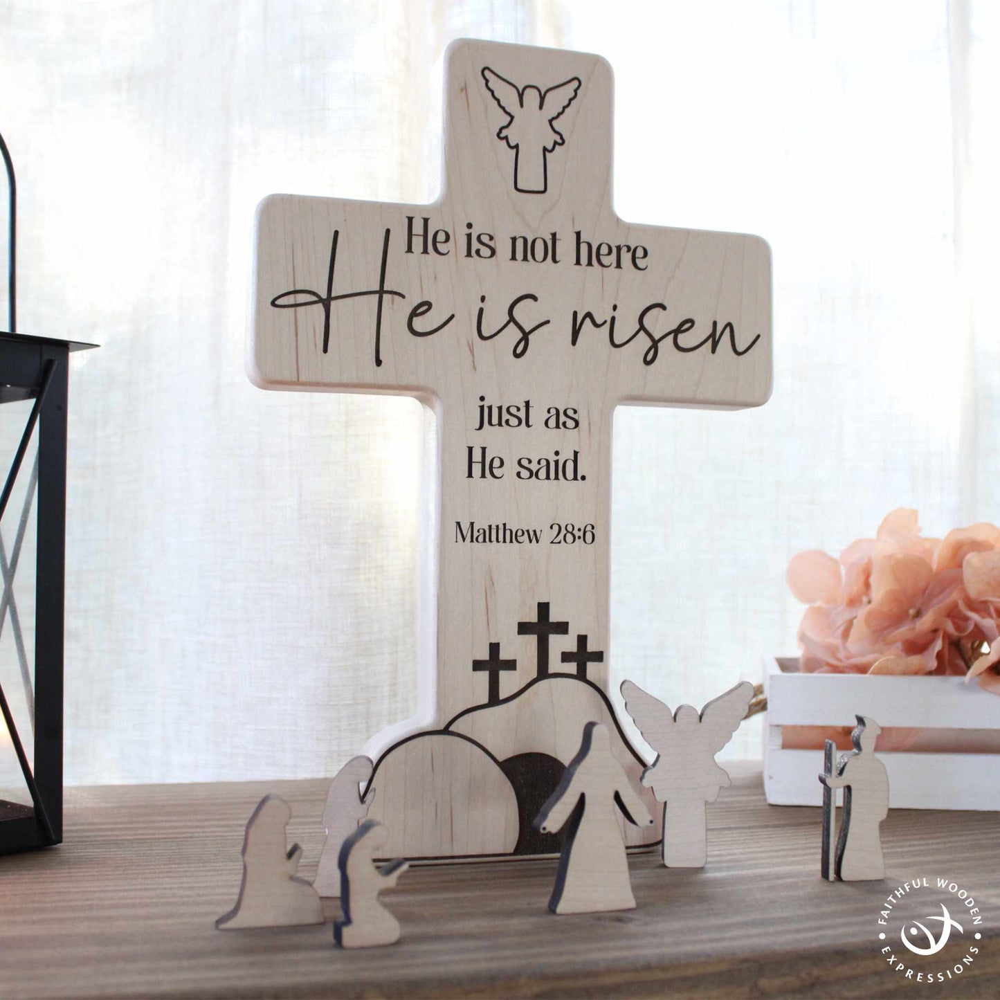 Empty Tomb He Is Risen Display | Easter Nativity Resurrection Decor | Handmade Wooden Christian Gift | Religious Keepsake for Home or Church