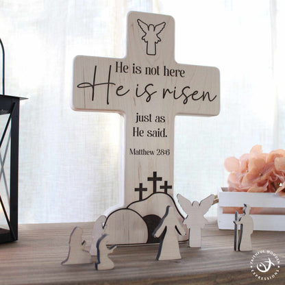 Empty Tomb He Is Risen Display | Easter Nativity Resurrection Decor | Handmade Wooden Christian Gift | Religious Keepsake for Home or Church