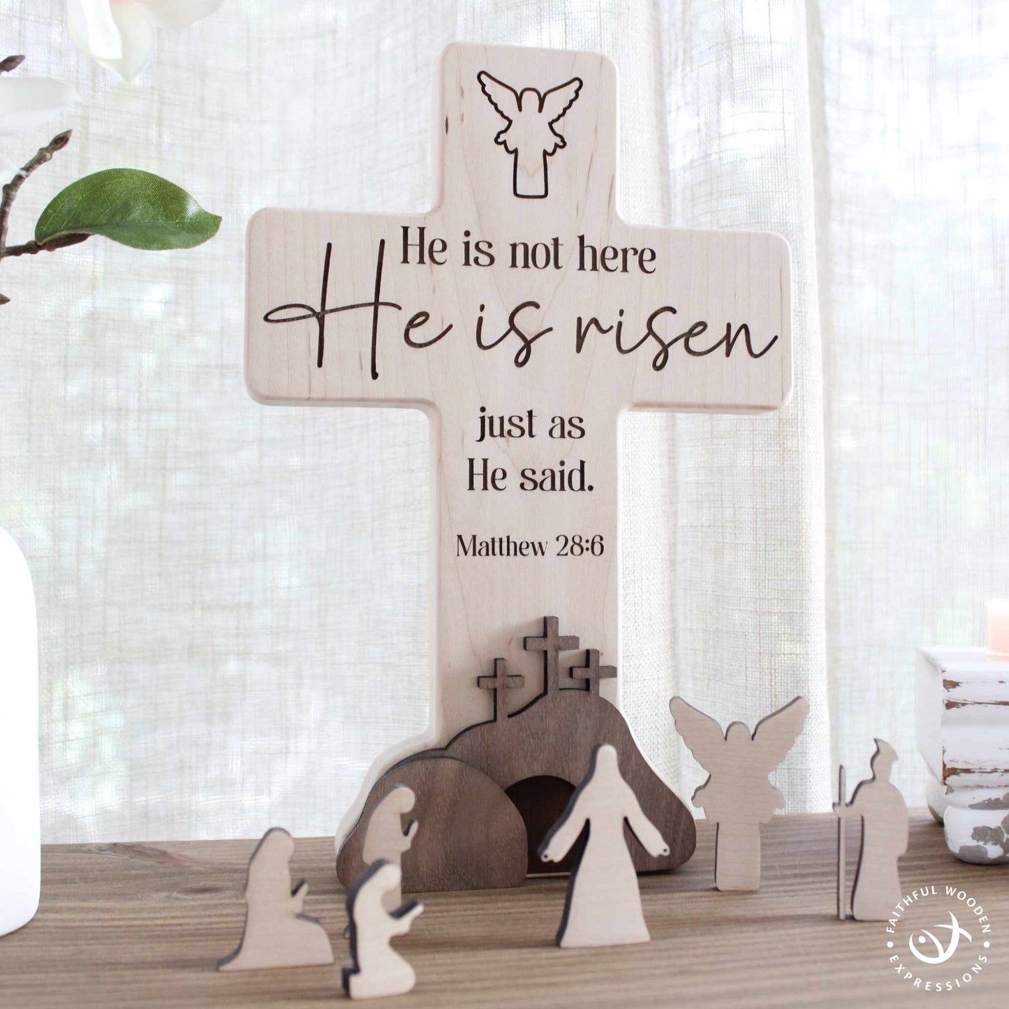 Easter Nativity Resurrection Scene | Handmade Wooden Display | Christian Empty Tomb Decor | He Is Risen Gift for Religious Home or Church