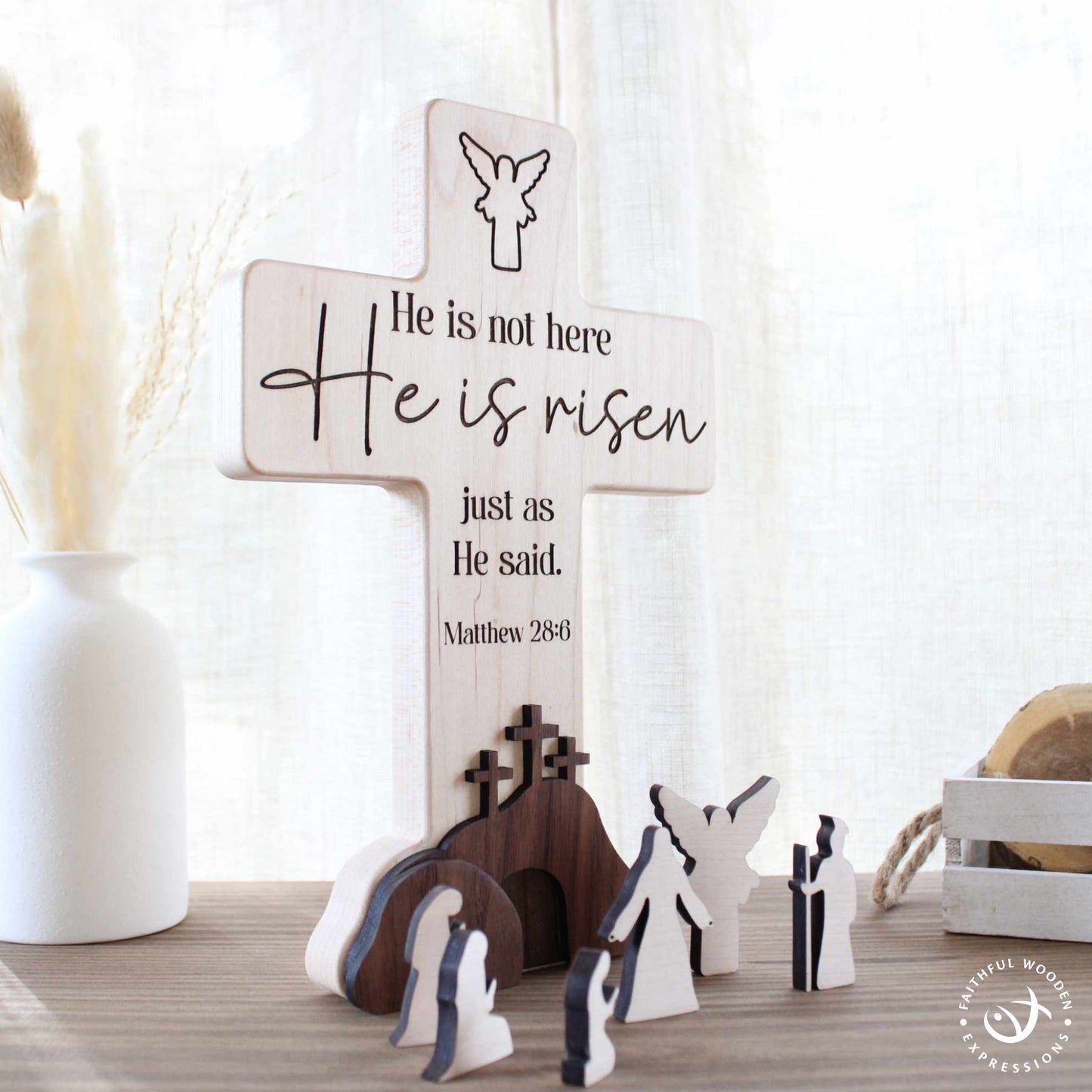 Resurrection Easter Scene | He Is Risen Empty Tomb Decor | Handmade He lives Religious Display | Christian Gift for Home or Family Keepsake