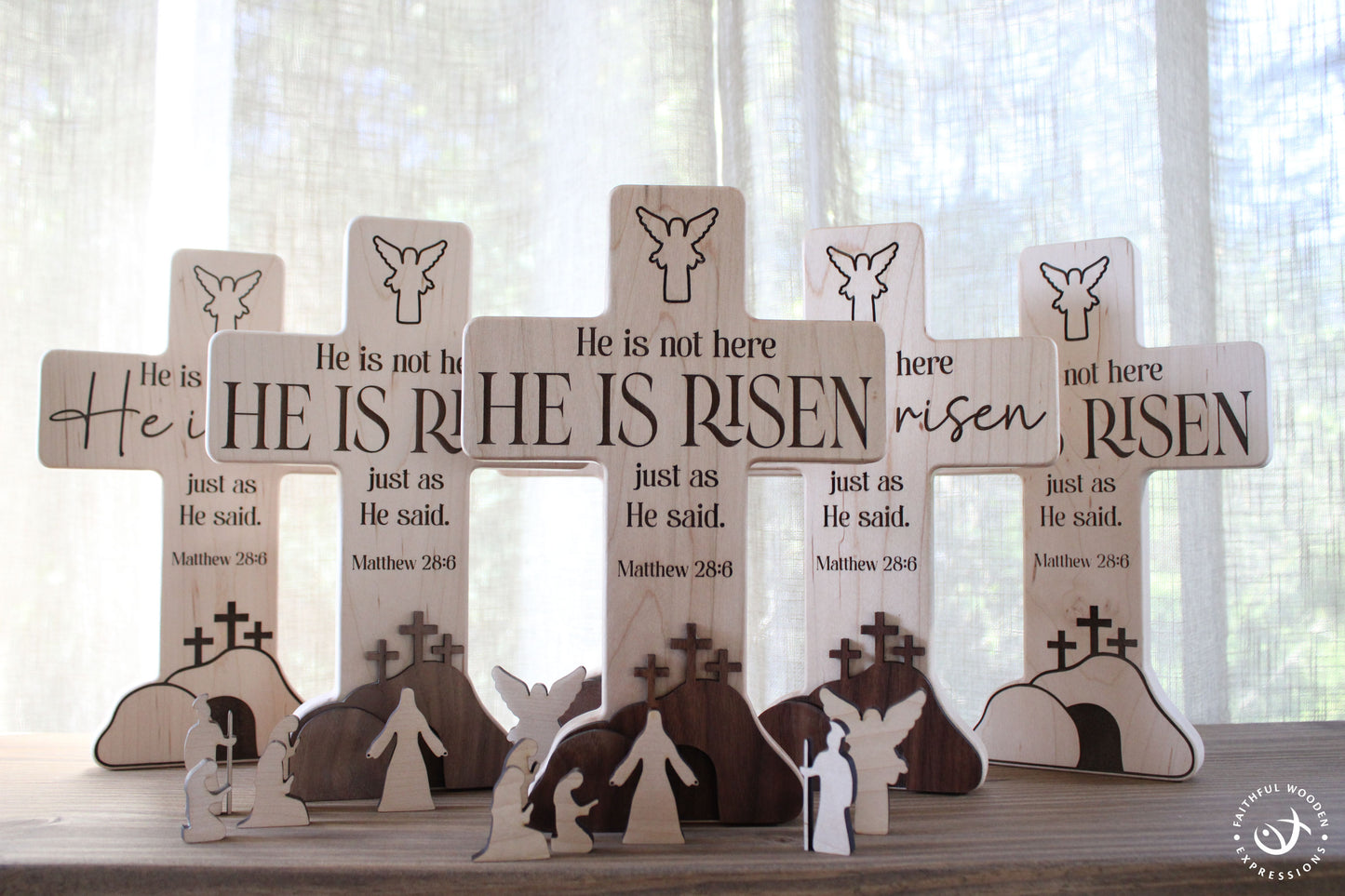 Easter Nativity Resurrection Scene | Handmade Wooden Display | Christian Empty Tomb Decor | He Is Risen Gift for Religious Home or Church