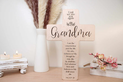 Personalized Maple Grandma Memorial Cross: Engraved Remembrance Gift