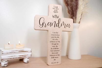 Personalized Maple Grandma Memorial Cross: Engraved Remembrance Gift
