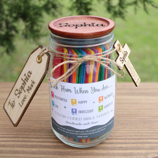 Personalized Bible Verse Jar | Christian Affirmation Gift for Women & Men | Color-Coded Scripture Encouragement Prayer Jar