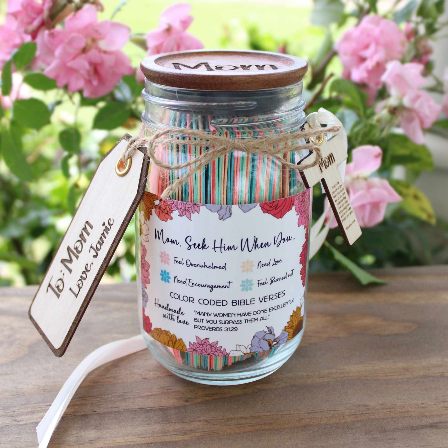 Mom Personalized Bible Verse Jar Gift - Color-Coded Scriptures for Encouragement & Prayer for Mothers