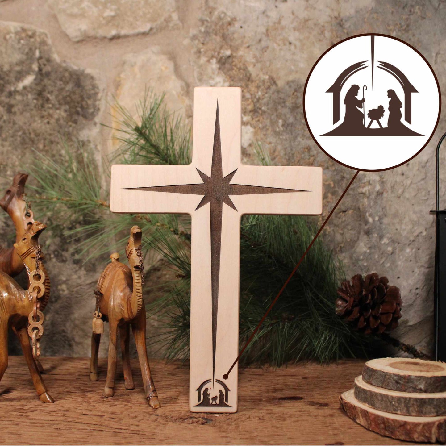 Standing Nativity Scene Christmas Cross Decoration