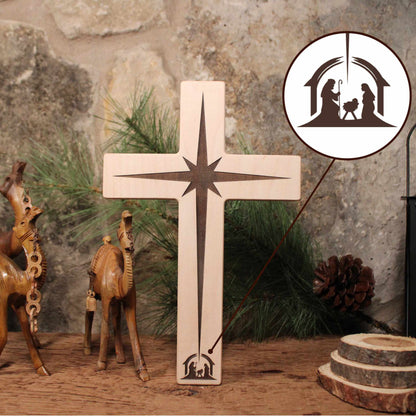 Standing Nativity Scene Christmas Cross Decoration